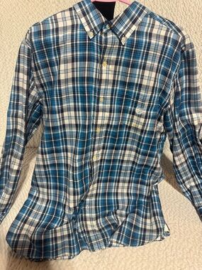 Chaps Blue and White Plaid Button-Down Shirt